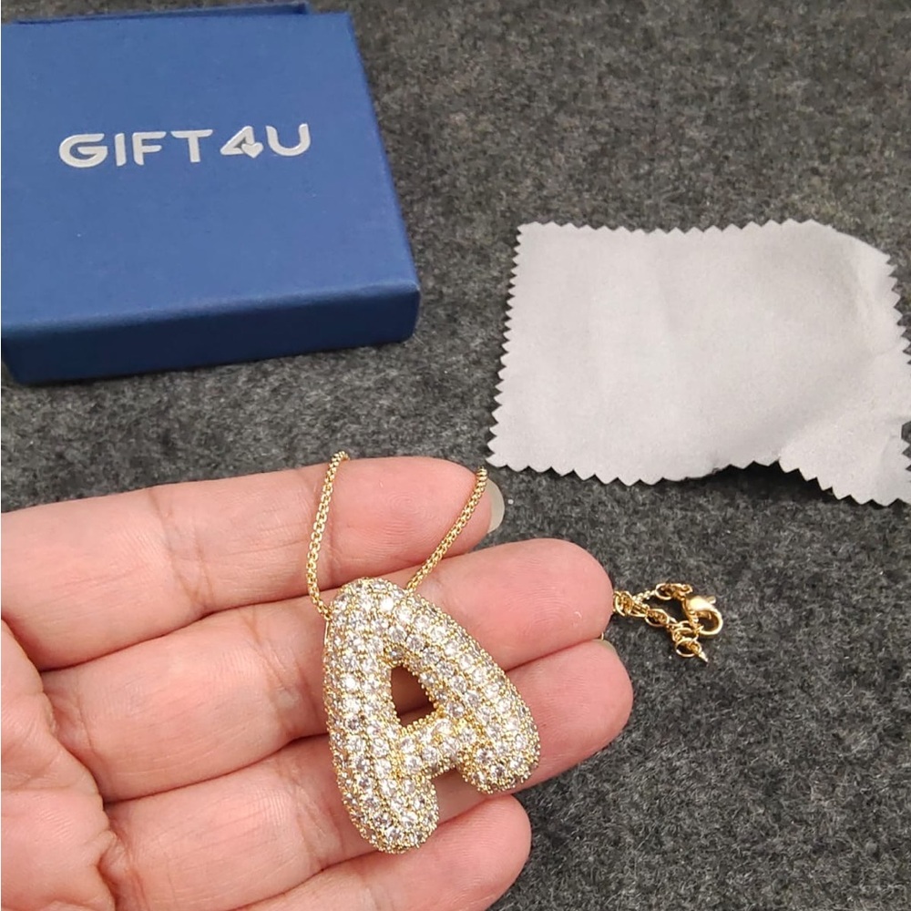 NWOT Bubble Letter Necklace Gold For Women, Cubic Zirconia - Picture 3 of 3